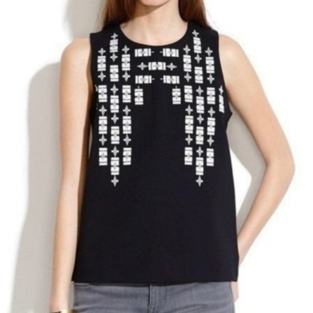 Madewell 1937 Stitch Frame Womens SZ‎ Med. Ponte Knit Embroidered Tank